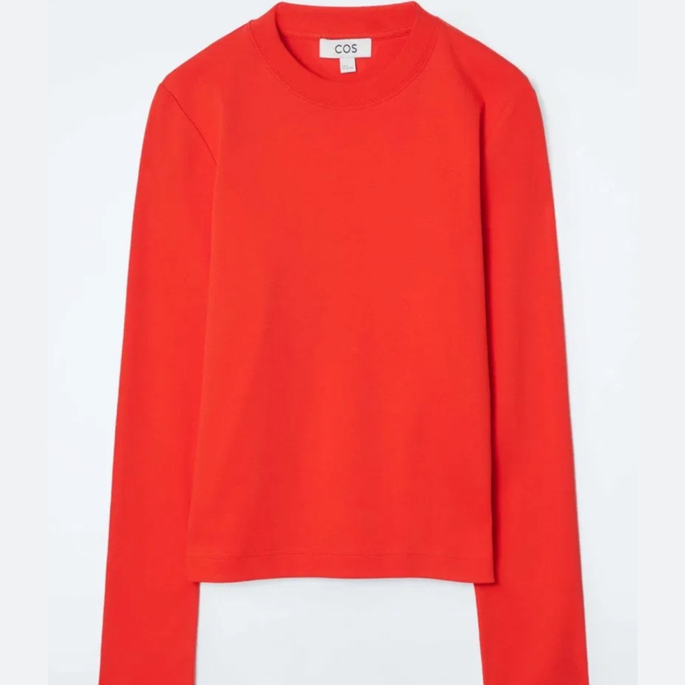 COS Cotton Bright Red Long Sleeve Crop Top